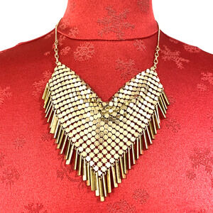 Lovisa Gold Tone Mesh Bib Necklace Vintage Look Disco Runway 70s Fashion Tassels